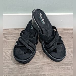 Skechers Black Criss-Cross Wedge Sandals